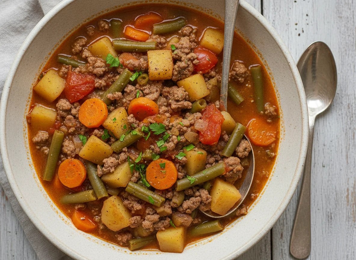 Bohneneintopf mit Hackfleisch und Kartoffeln photo