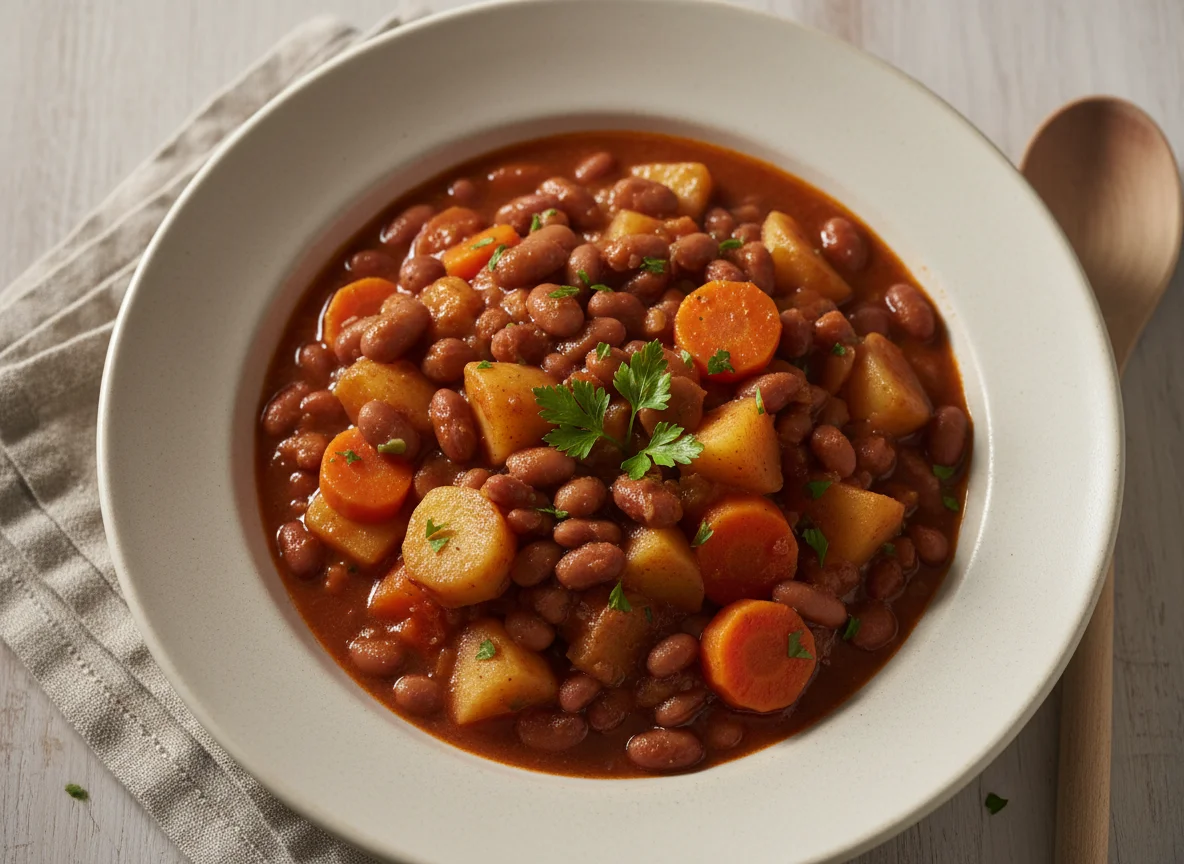 Bohneneintopf mit Kartoffeln und Karotten photo