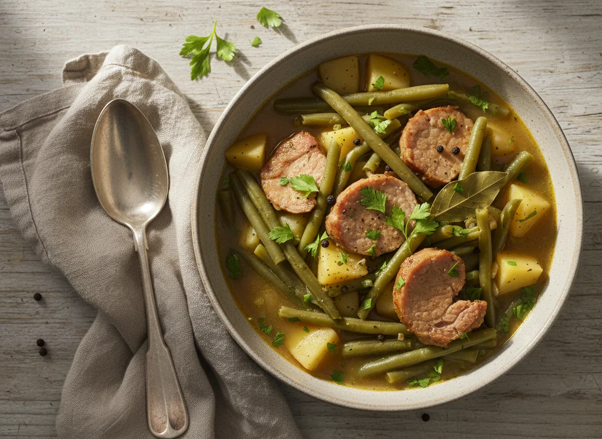 Bohneneintopf mit Kartoffeln und Kassler photo