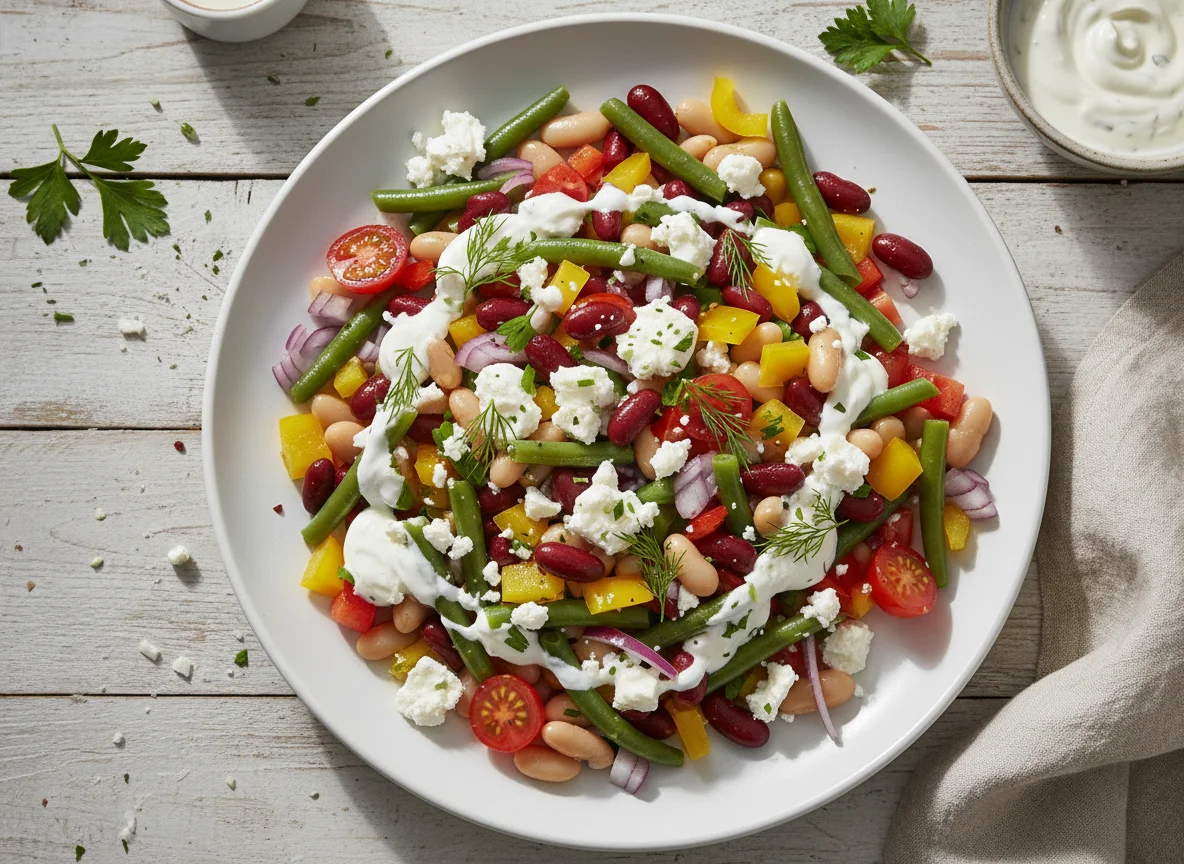 Bohnen-Gemüse-Salat mit Feta photo