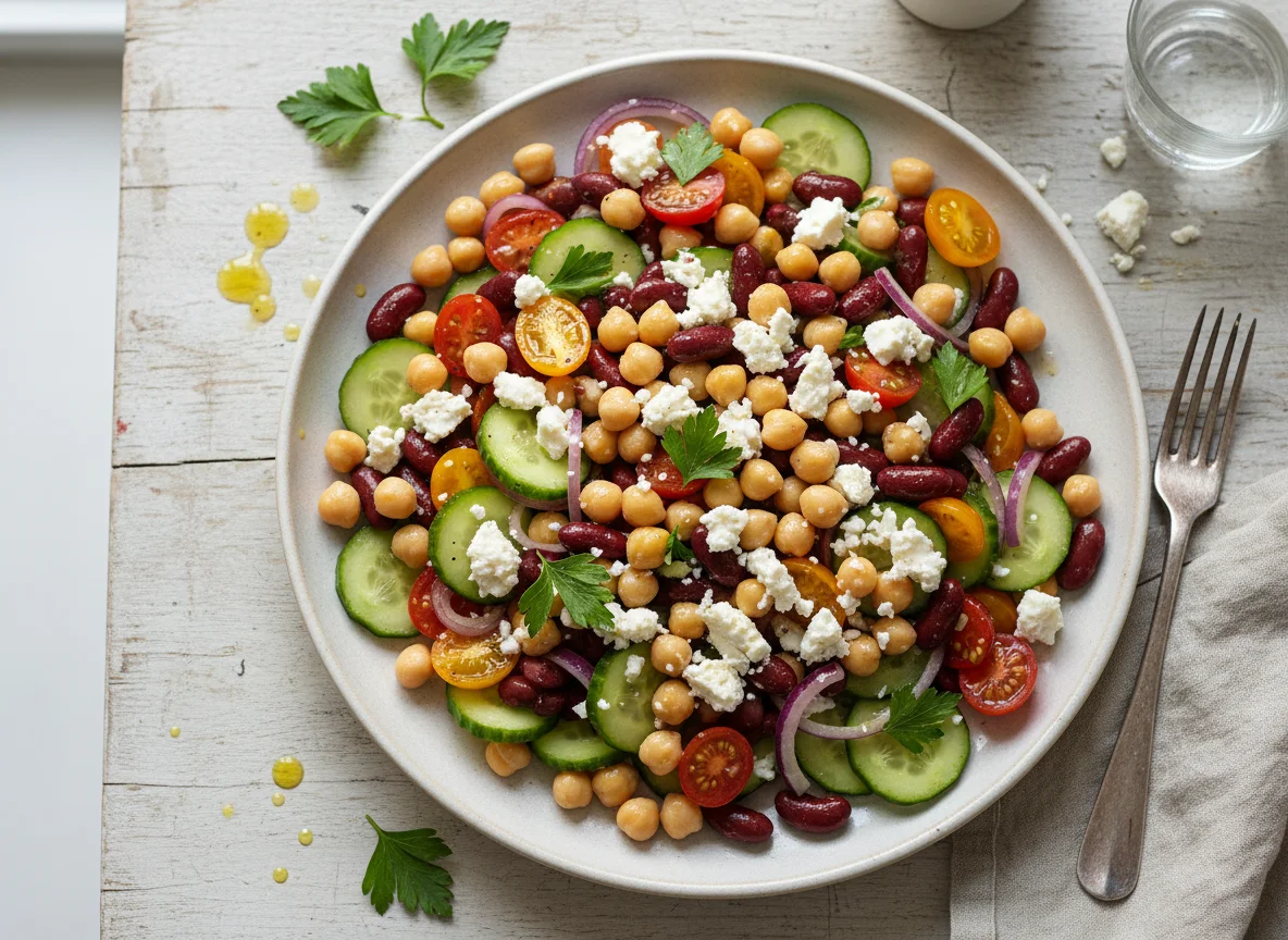 Bohnen-Kichererbsen-Salat mit Feta photo