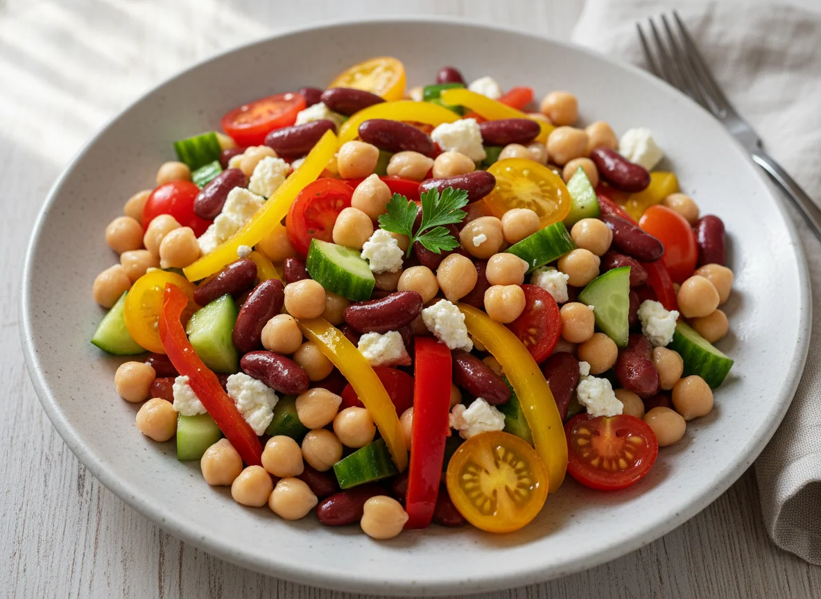 Bohnen-Kichererbsen-Salat mit Gemüse photo