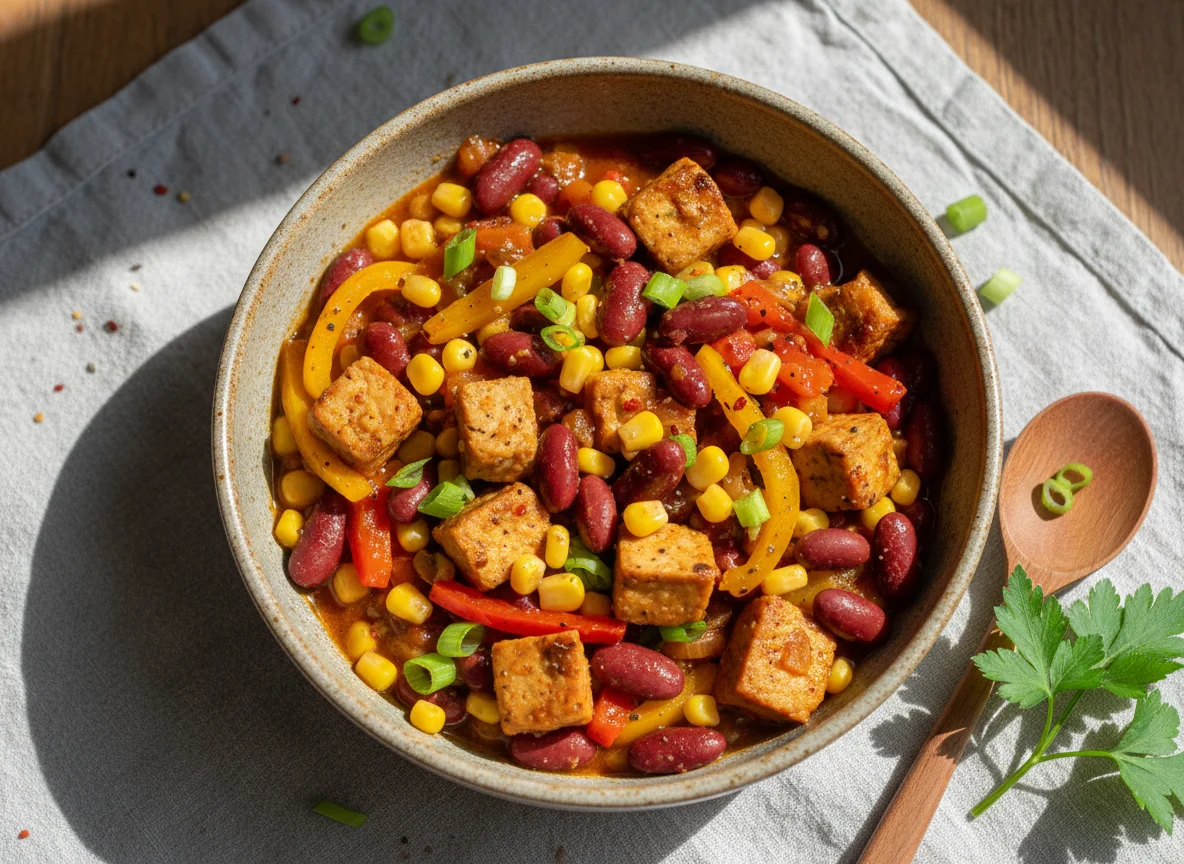 Bohnen-Mais-Eintopf mit Seitan photo