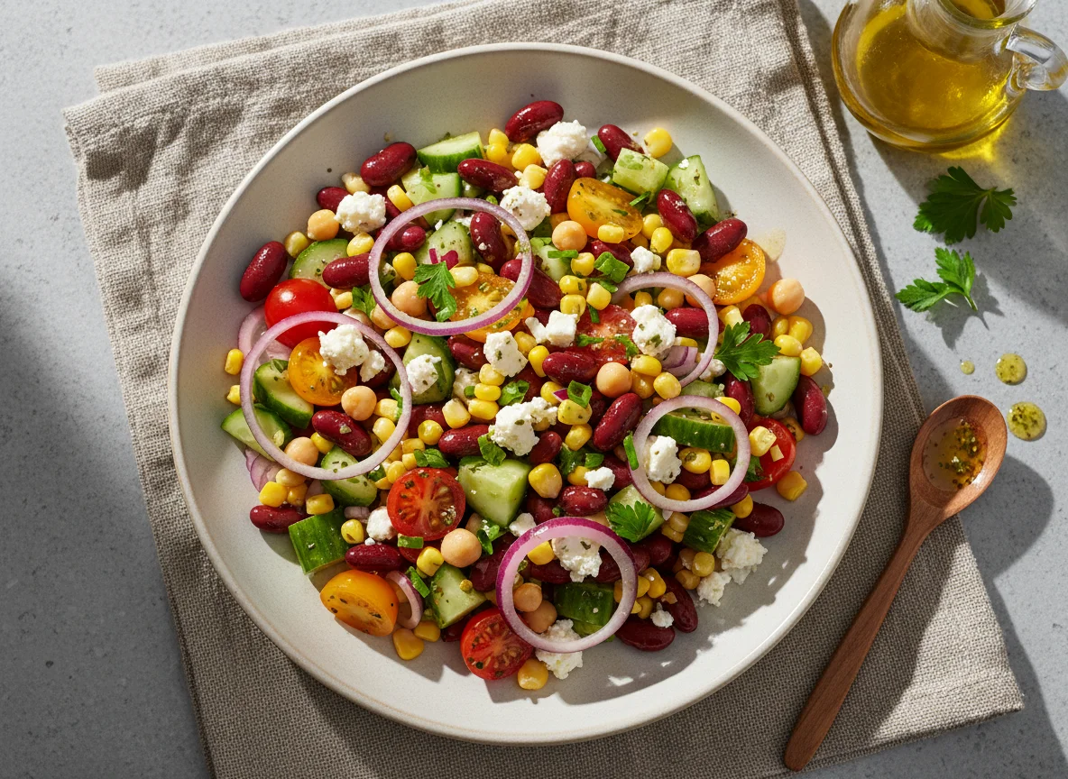 Bohnen-Mais-Salat mit Feta photo