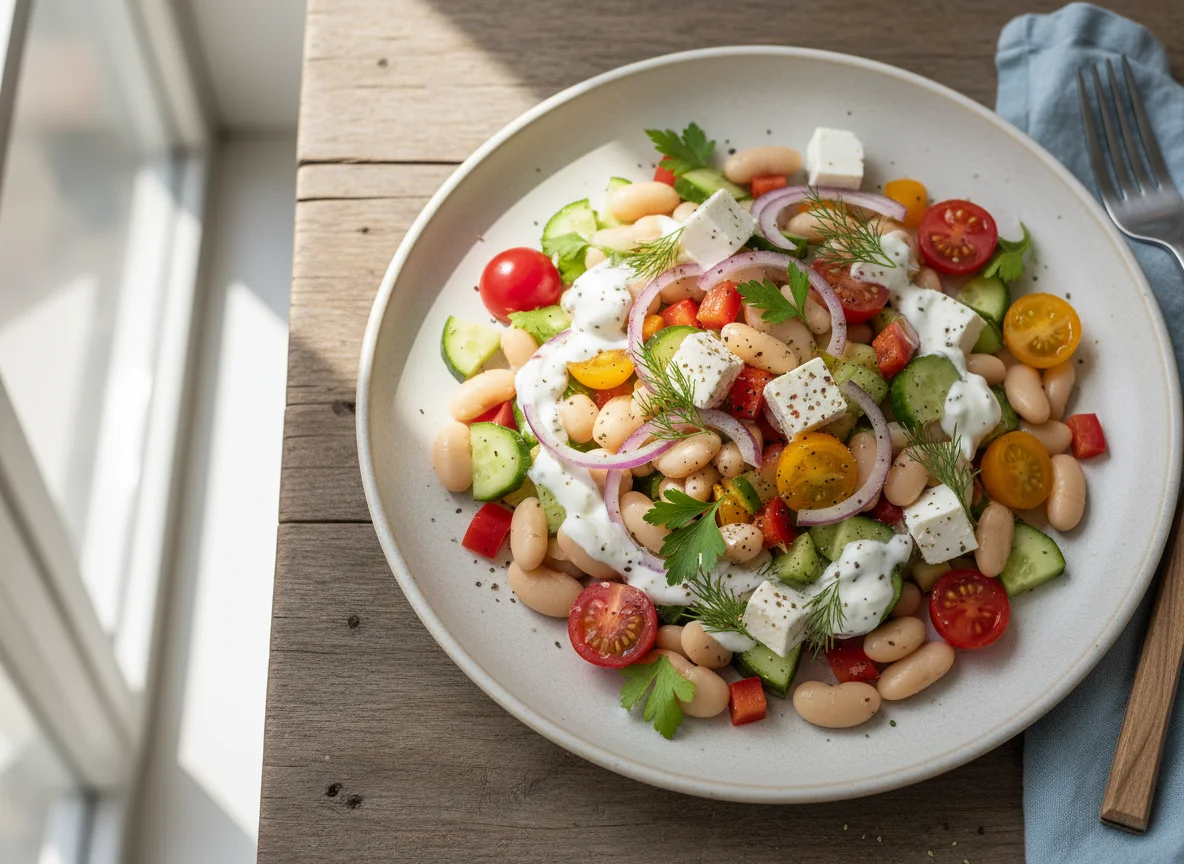 Bohnensalat mit Feta und Gemüse photo