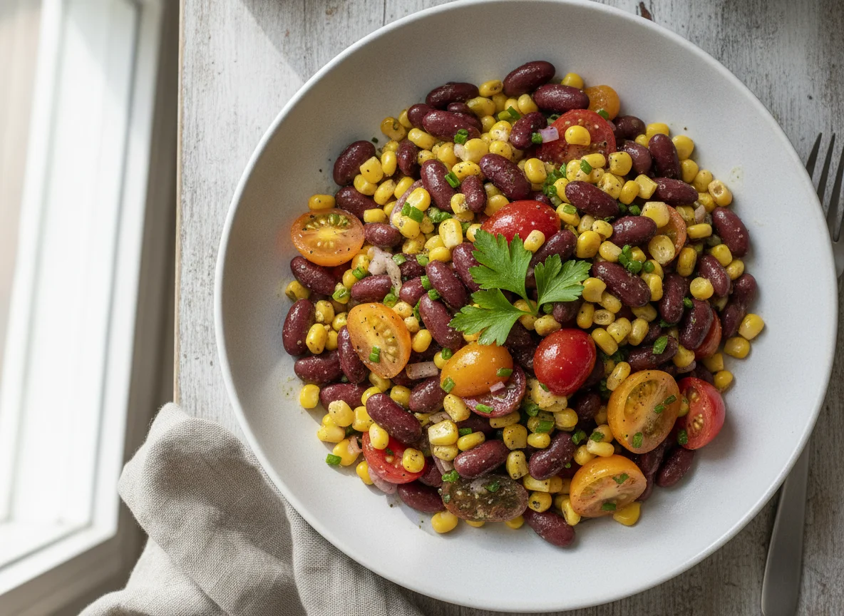 Bohnensalat mit Mais und Tomaten photo