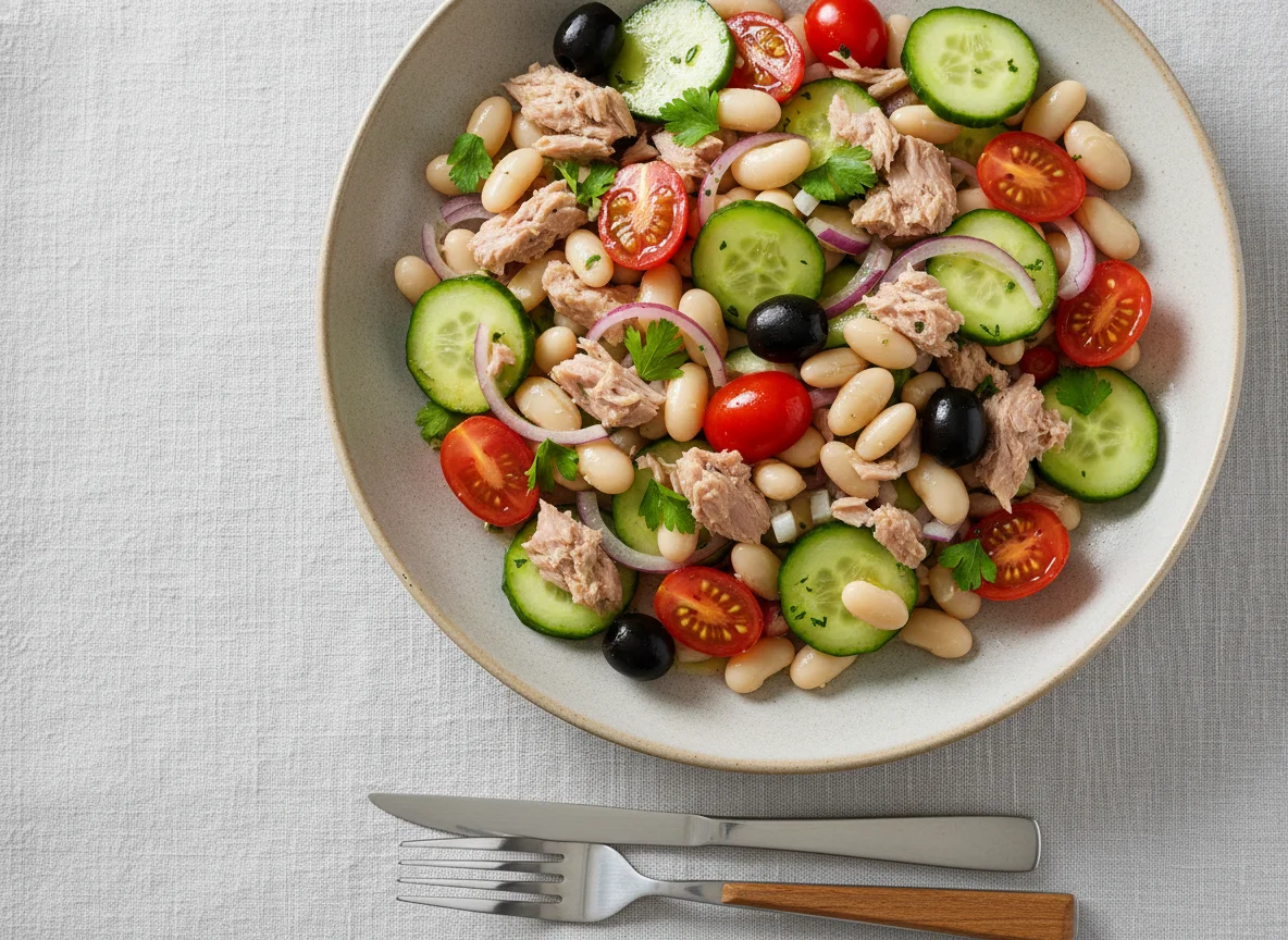 Bohnensalat mit Thunfisch und Gemüse photo