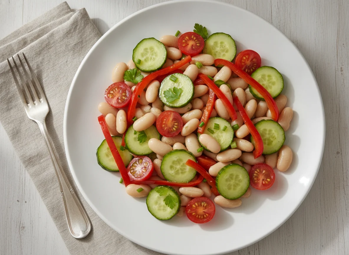 Bohnensalat mit Tomaten und Gurken photo