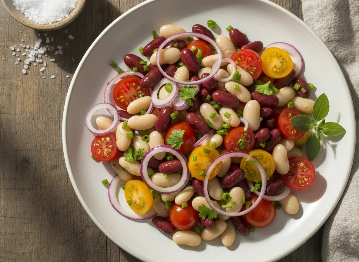 Bohnensalat mit Tomaten und Zwiebeln photo