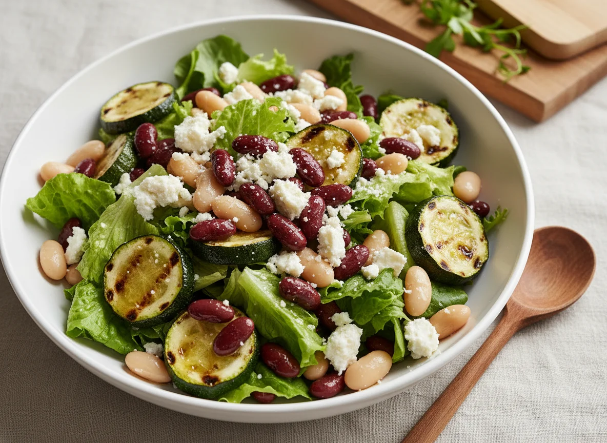 Bohnen-Salat mit Zucchini und Käse photo