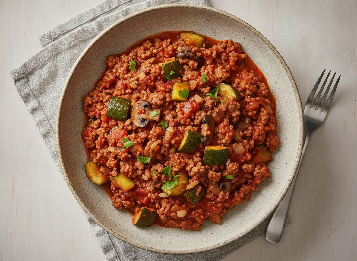 Bolognese mit Zucchini und Pilzen photo