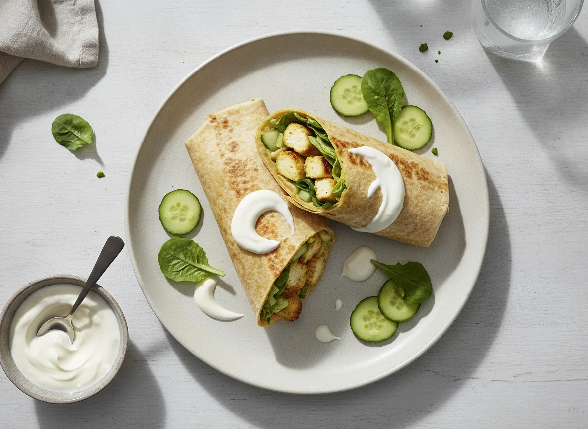 Bombay Korma Wrap mit Hähnchen und Gurken-Romanasalat photo