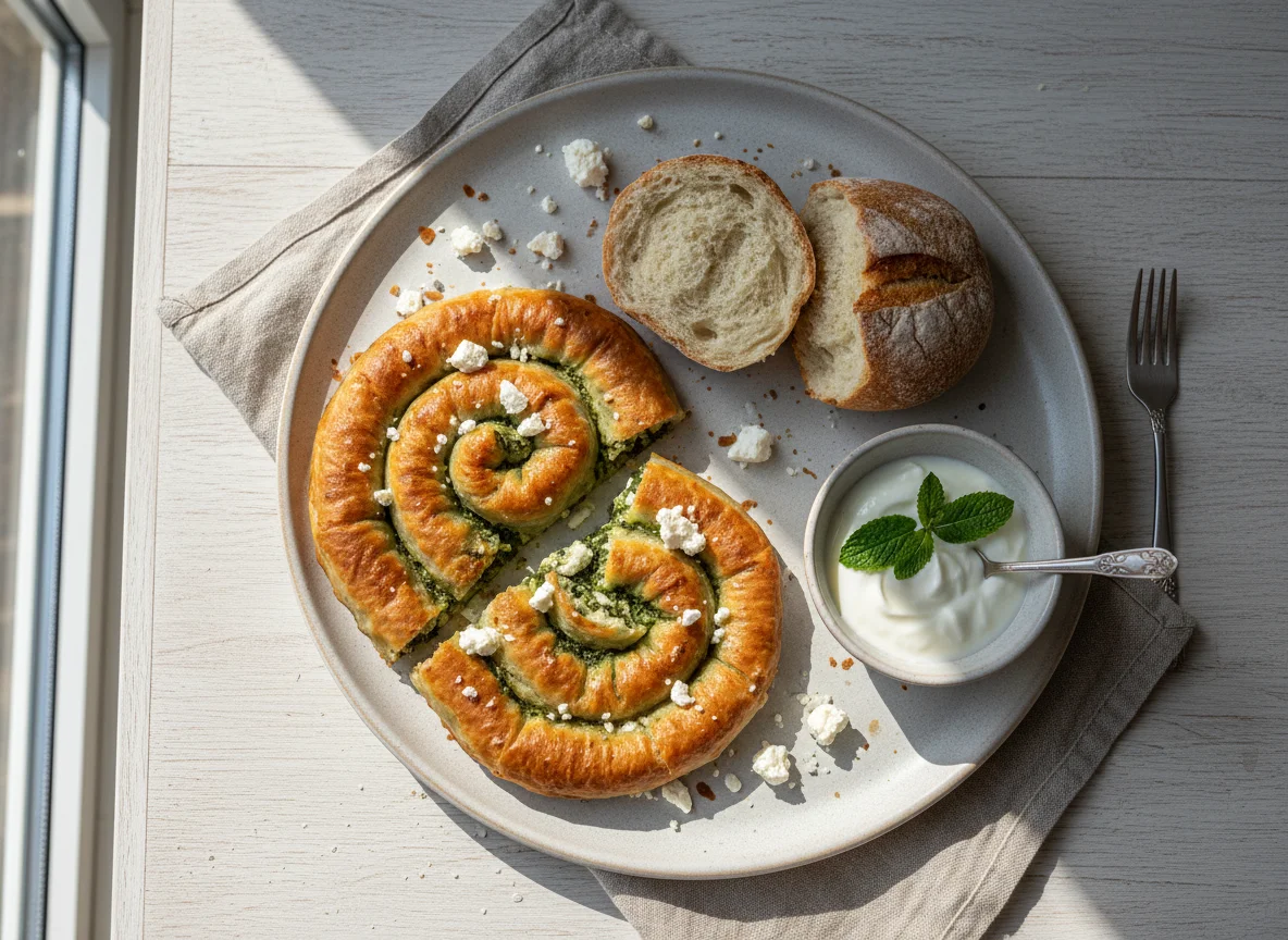 Börek mit Feta und Brötchen photo