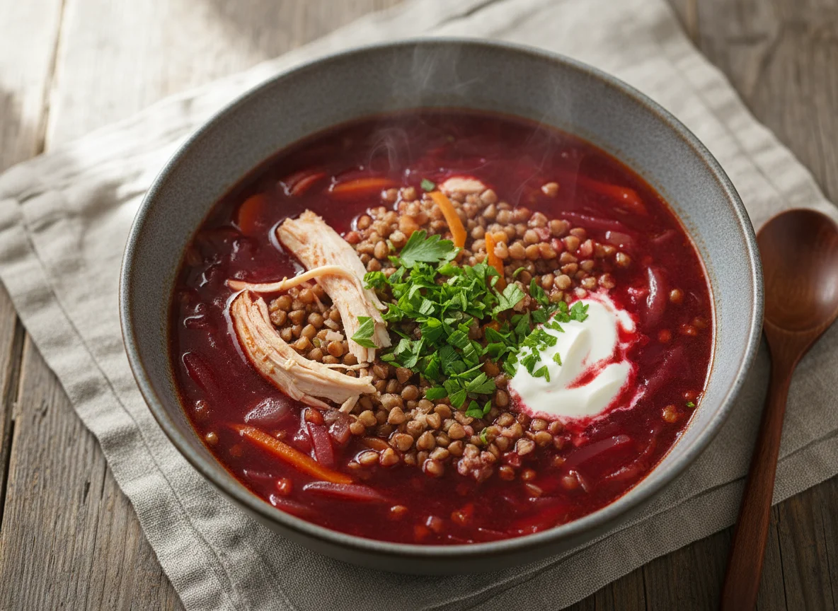 Borschtsch mit Huhn und Buchweizen photo