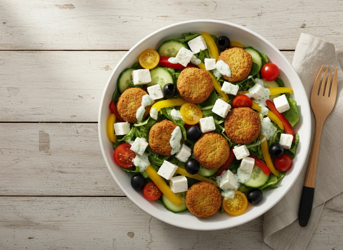 Bowl mit Falafel und Hirtenkäse photo