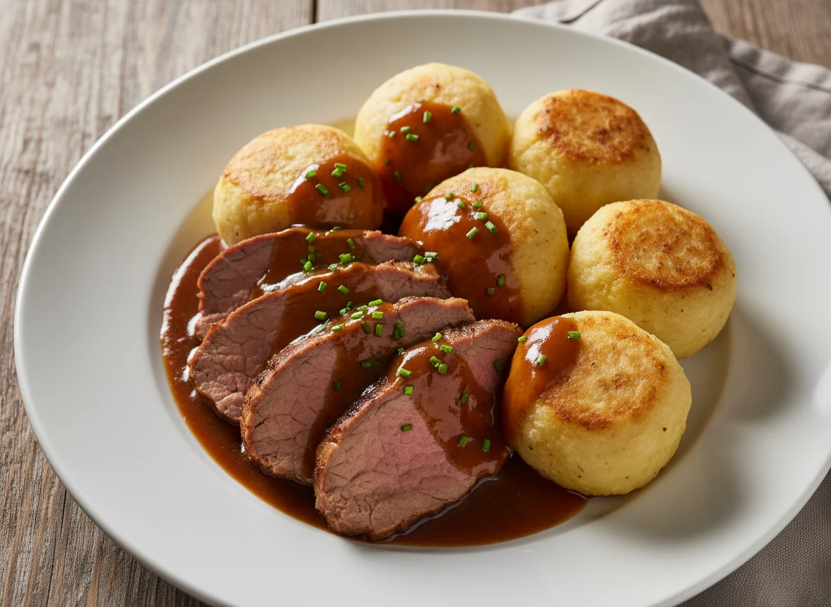 Braten mit Knödel und Soße photo