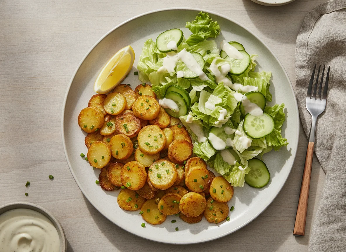 Bratkartoffeln mit Beilagensalat photo
