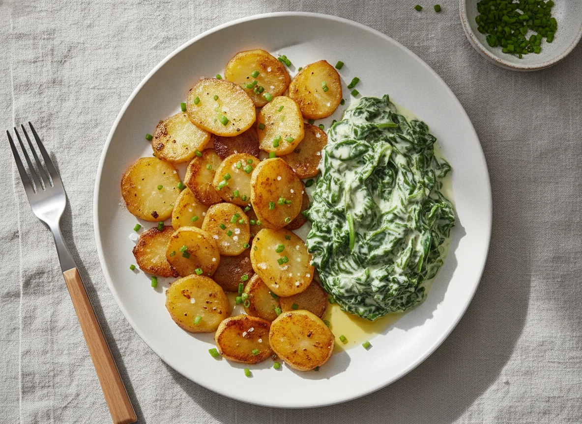 Bratkartoffeln mit Rahmspinat photo