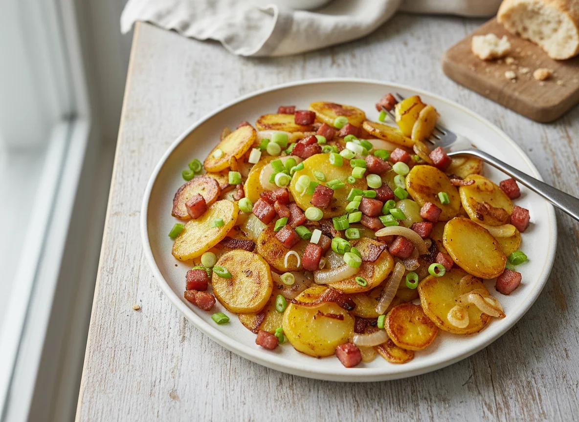 Bratkartoffeln mit Speck und Zwiebeln photo
