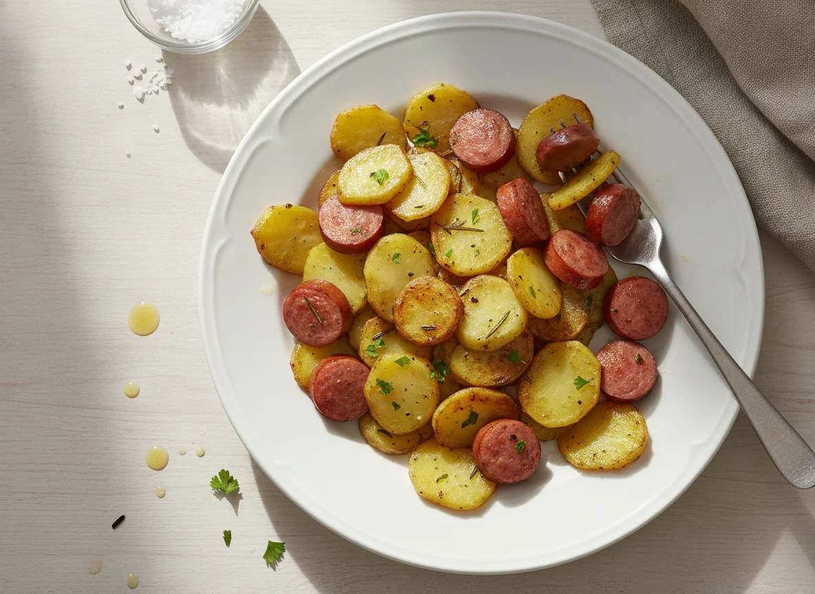 Bratkartoffeln mit Wiener Würstchen photo