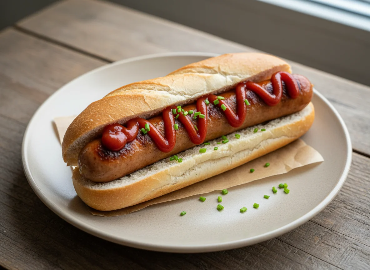 Bratwurst im Brötchen mit Ketchup photo