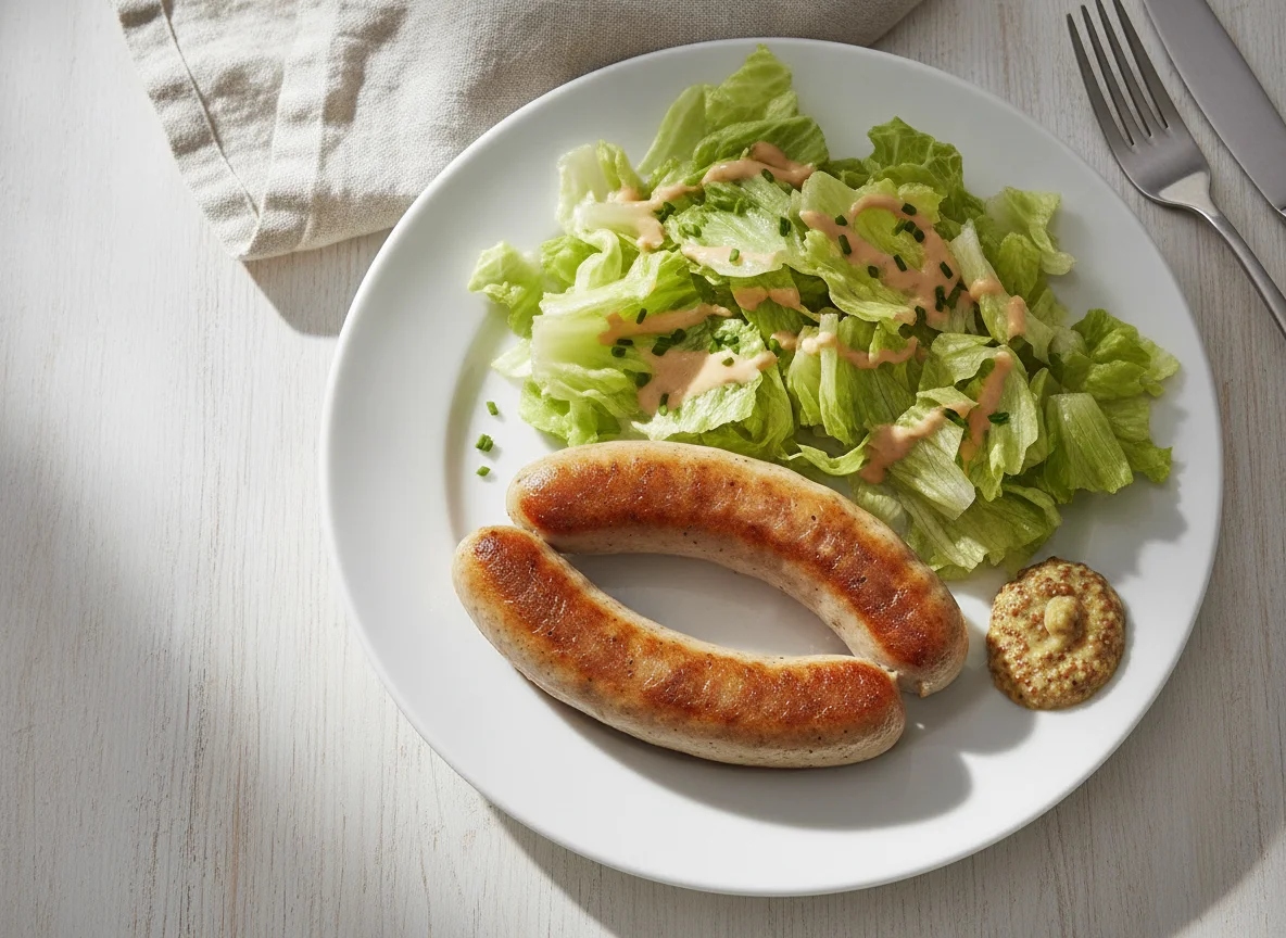 Bratwurst mit grünem Salat photo