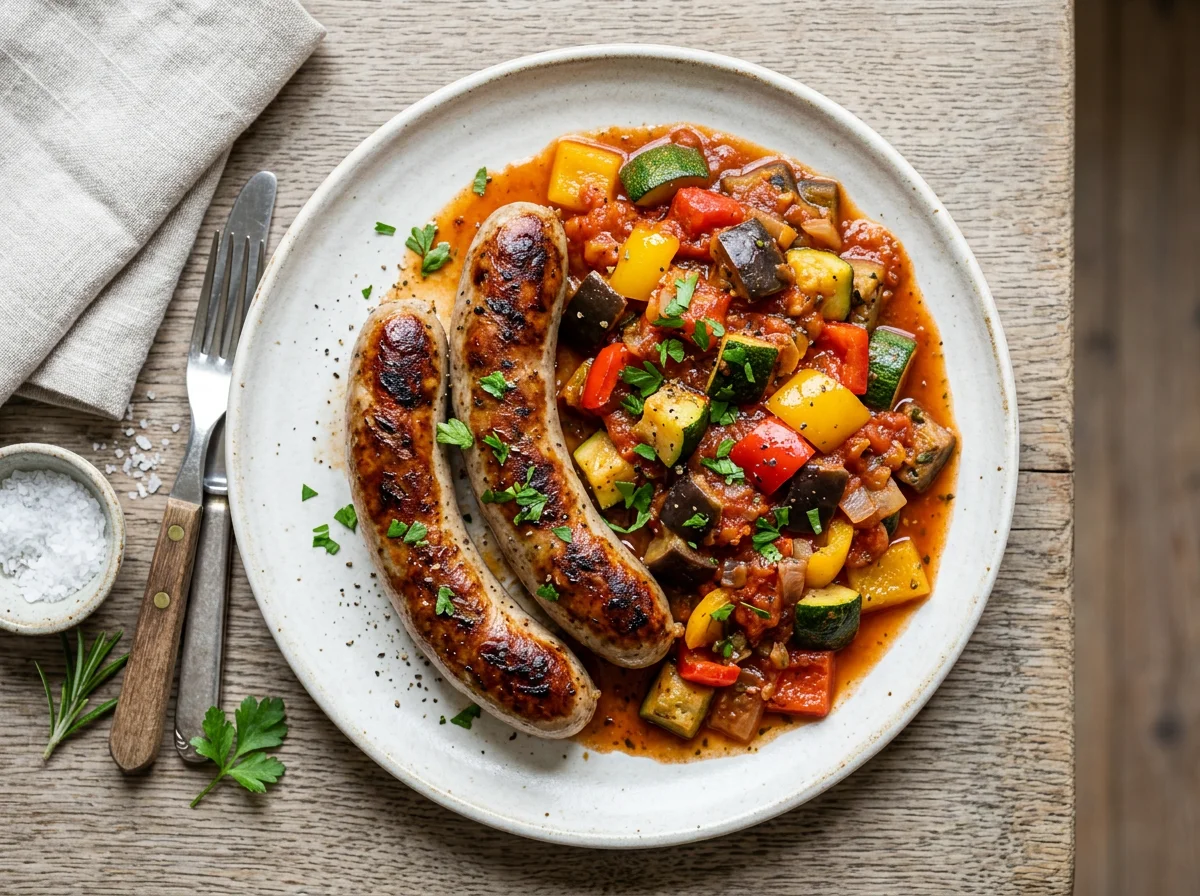 Bratwurst mit Ratatouille photo