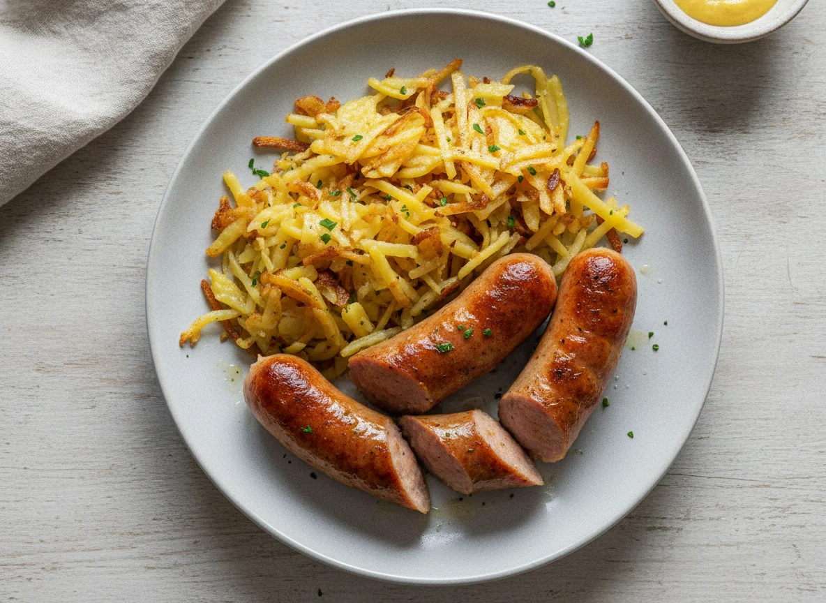 Bratwurst mit Röstkartoffeln photo