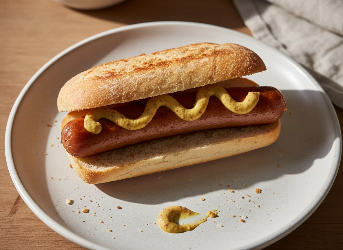 Bratwurstbrötchen mit Senf photo