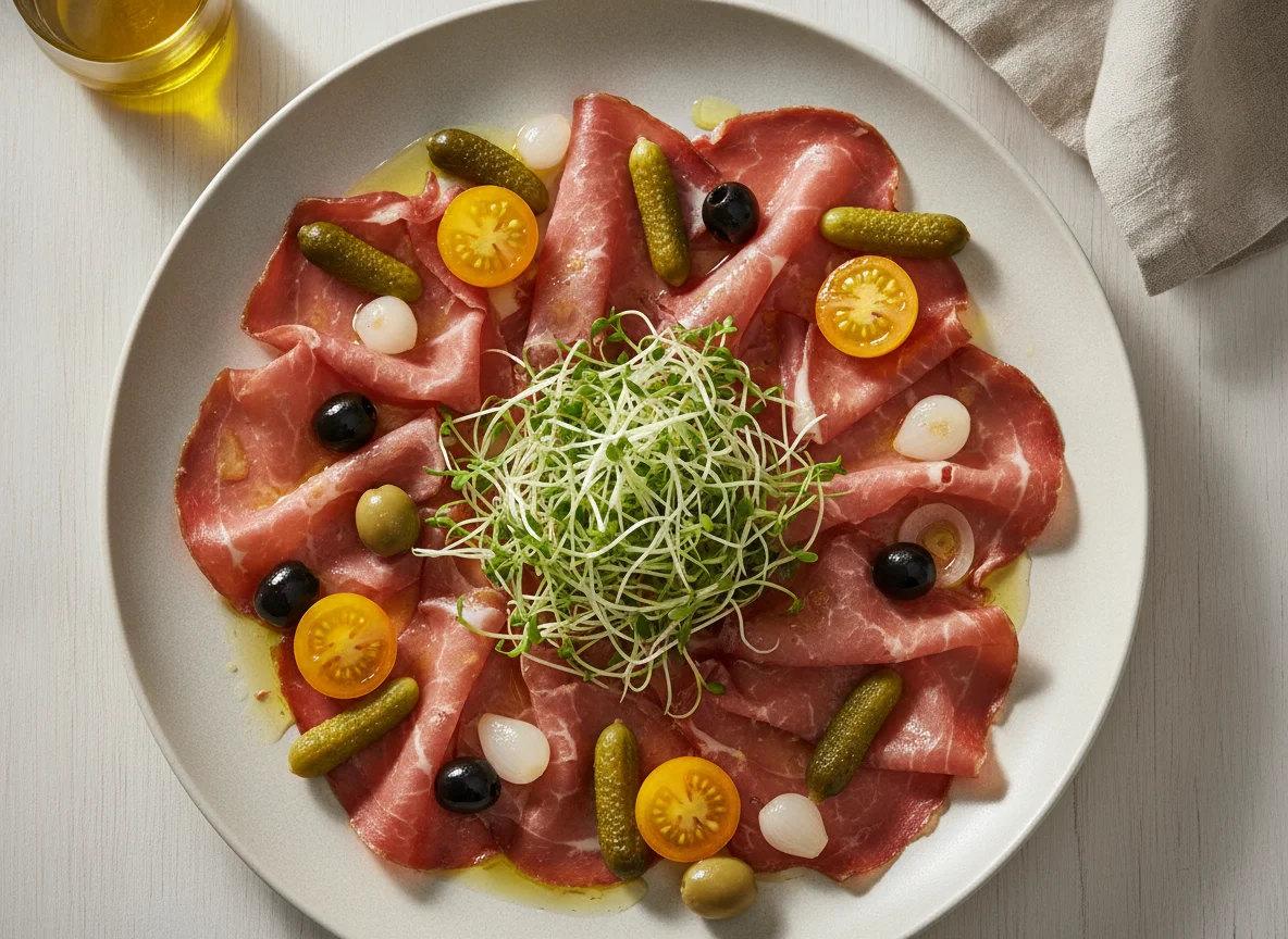 Bresaola oder Rindercarpaccio mit Beilagen photo