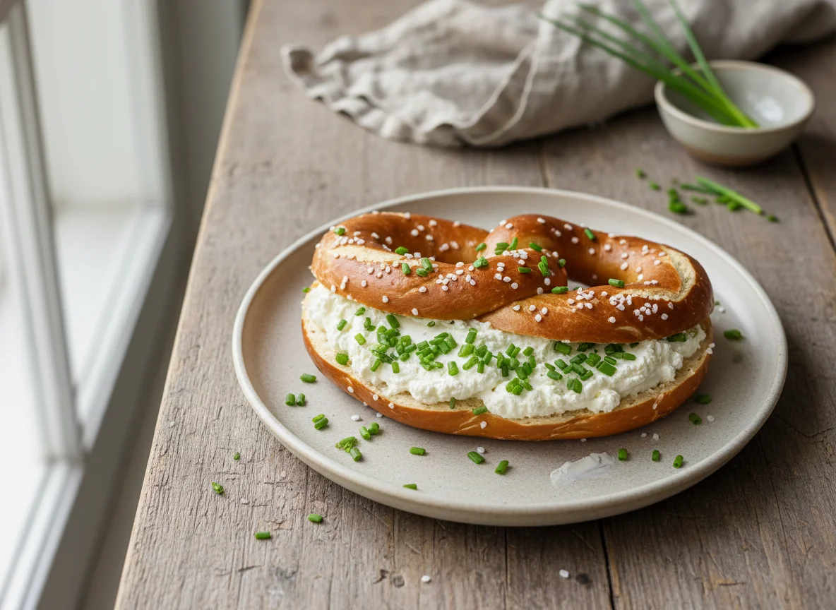Brezel mit Frischkäse und Schnittlauch photo