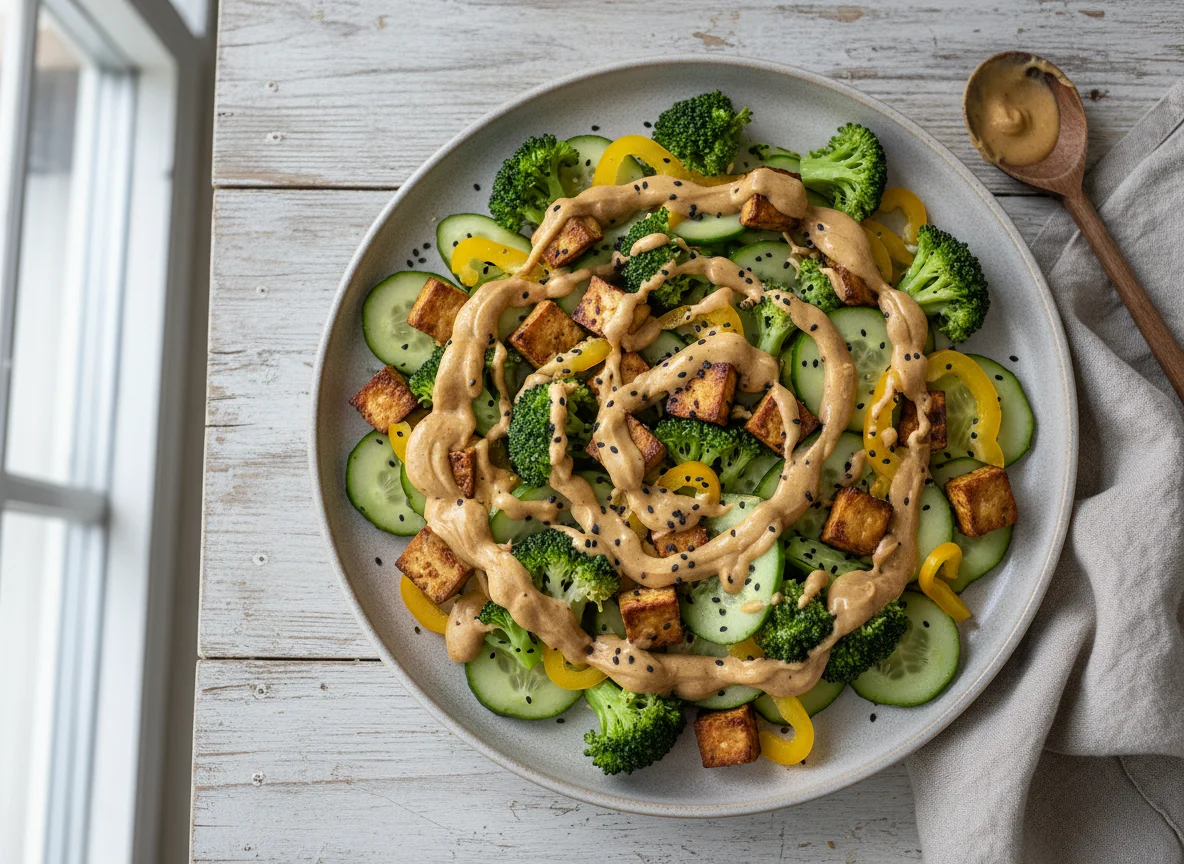 Brokkoli-Gurken-Salat mit Erdnussdressing photo