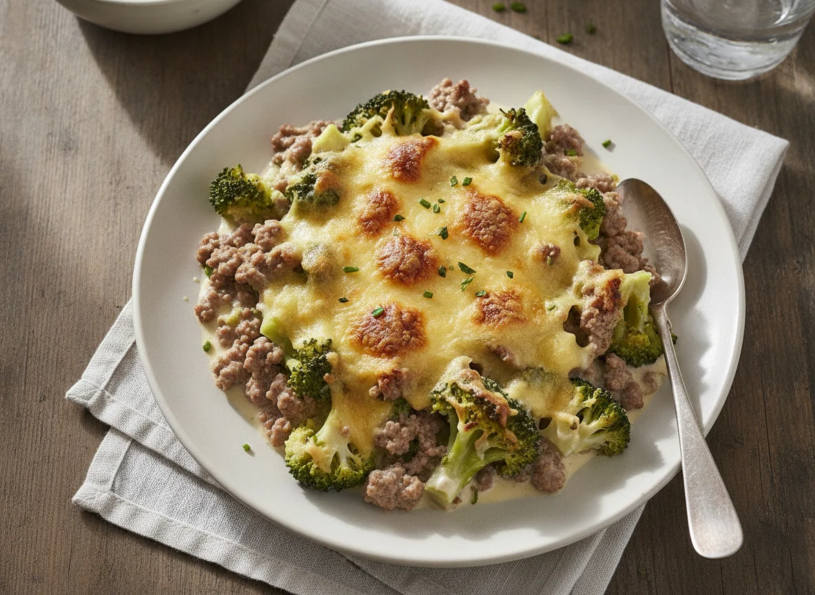 Brokkoli-Hackfleisch-Auflauf mit Käse photo