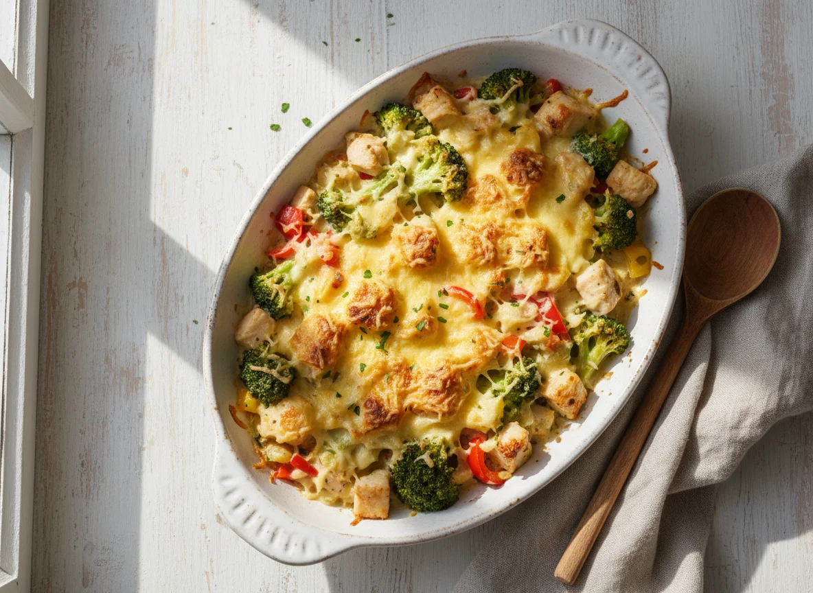 Brokkoli-Hähnchen-Auflauf mit Käse photo