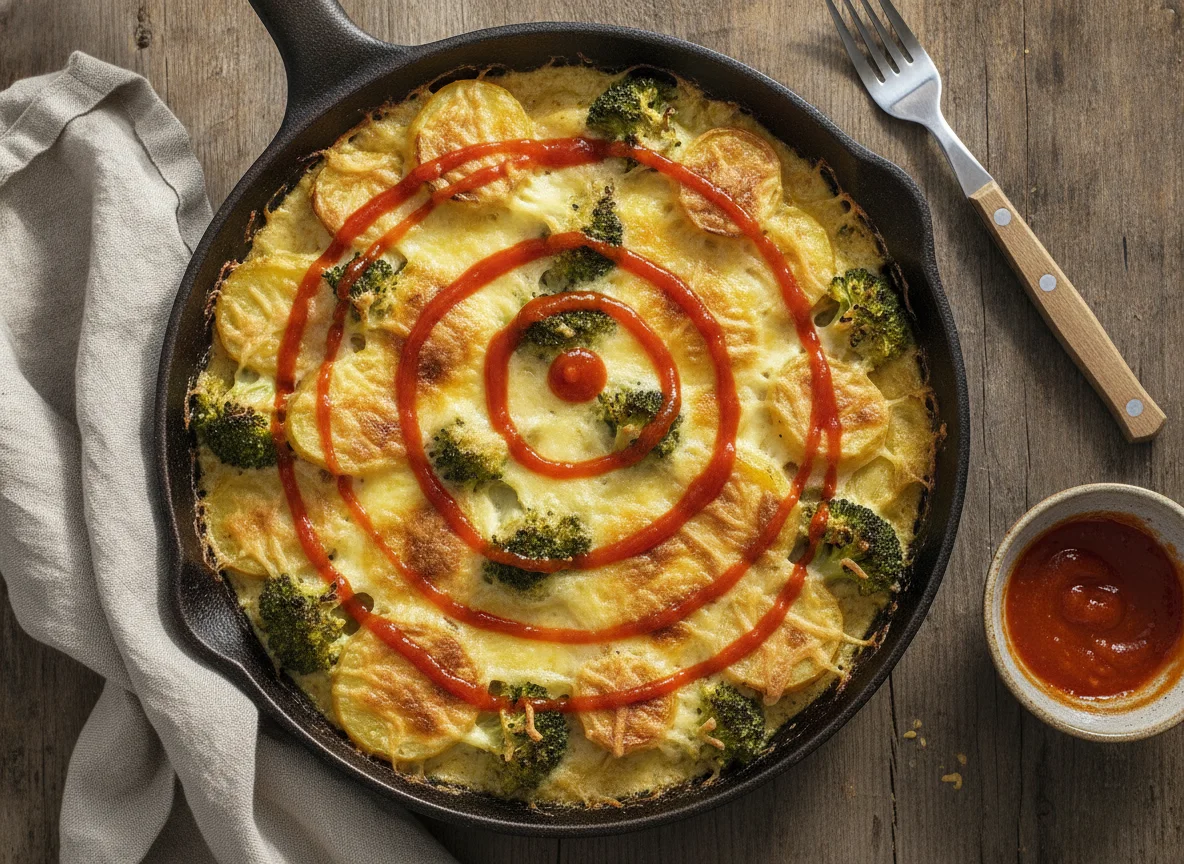 Brokkoli-Kartoffel-Auflauf mit Käse und Sweet-Chili-Sauce photo