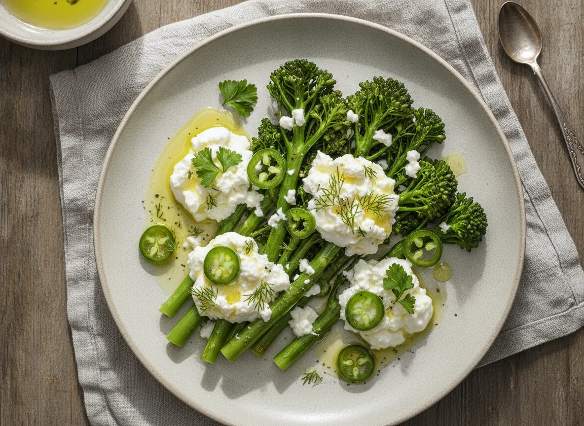 Brokkolini mit Frischkäse und Jalapeños photo