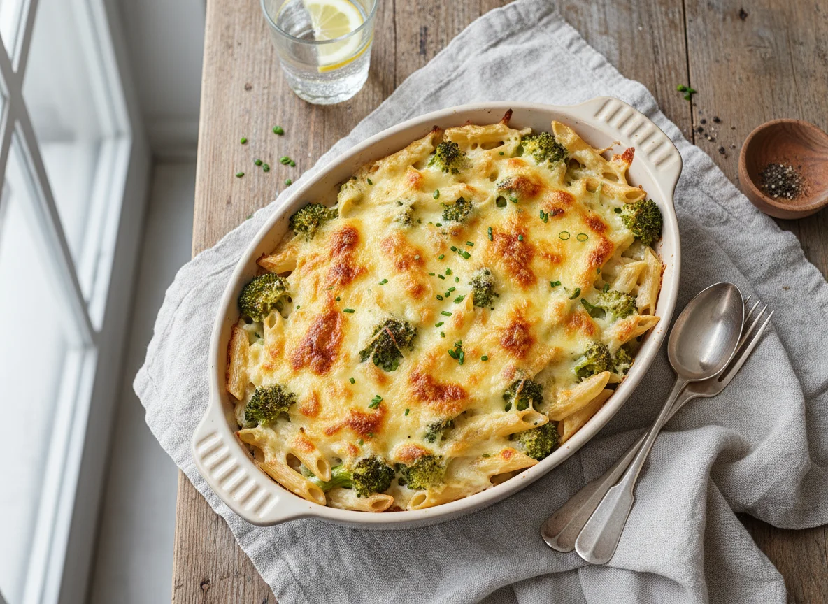 Brokkoli-Nudelauflauf mit Käse photo