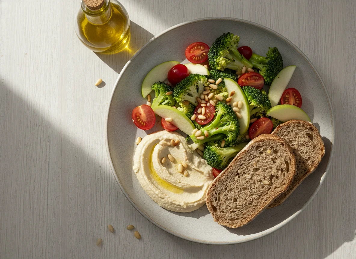 Brokkoli-Salat mit Brot und Aufstrich photo