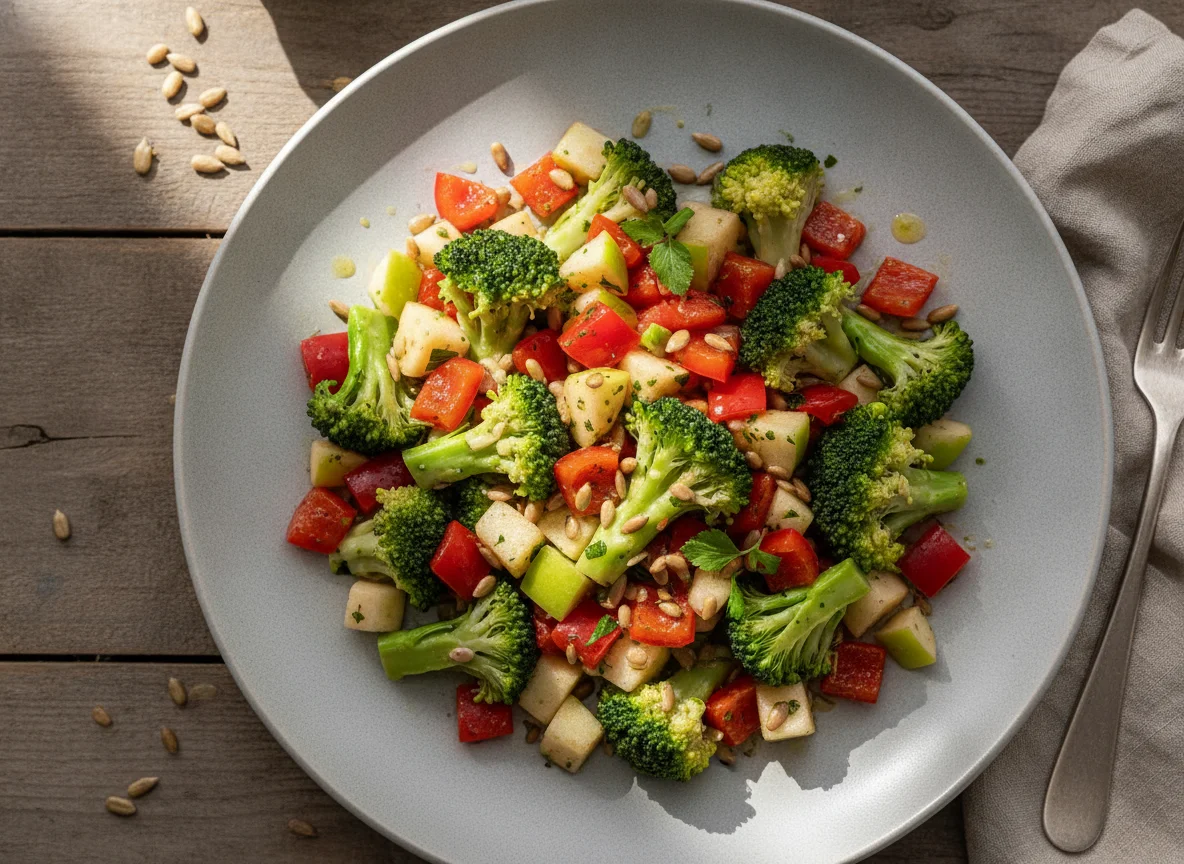 Brokkoli-Salat mit Paprika und Kernen photo