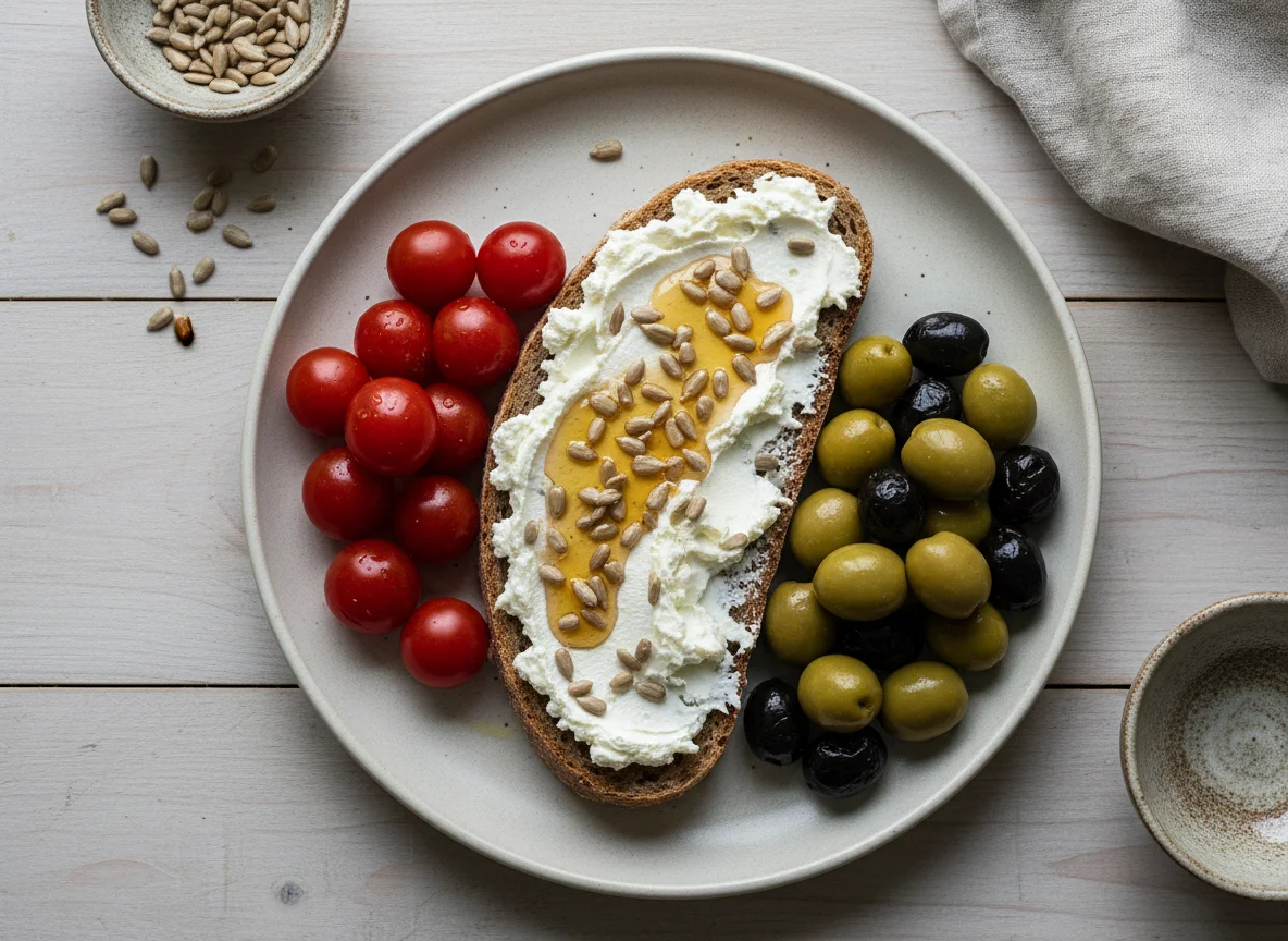 Brot mit Aufstrich und Beilagen photo