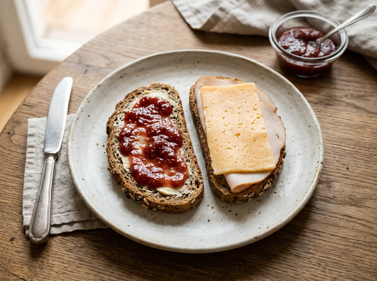 Brot mit Aufstrich und Belag photo