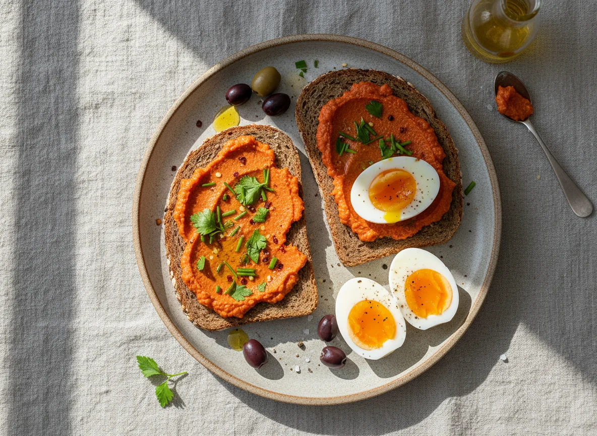 Brot mit Aufstrich und Ei photo