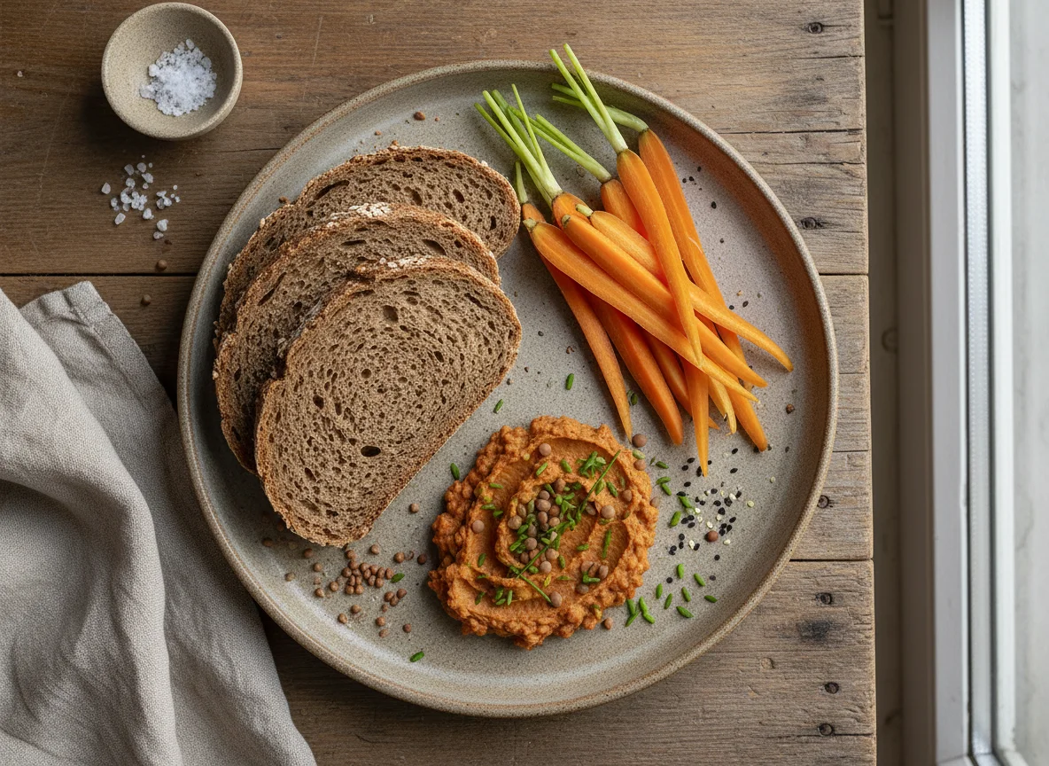 Brot mit Aufstrich und Karottensticks photo