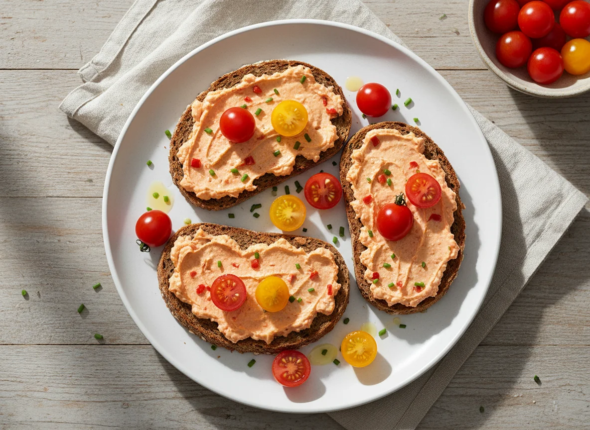 Brot mit Aufstrich und Kirschtomaten photo