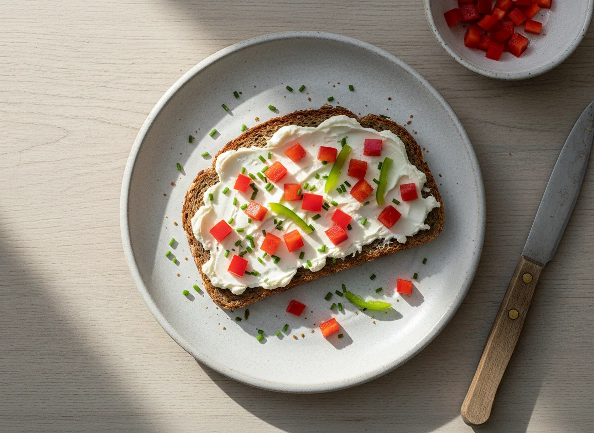 Brot mit Aufstrich und Paprika photo