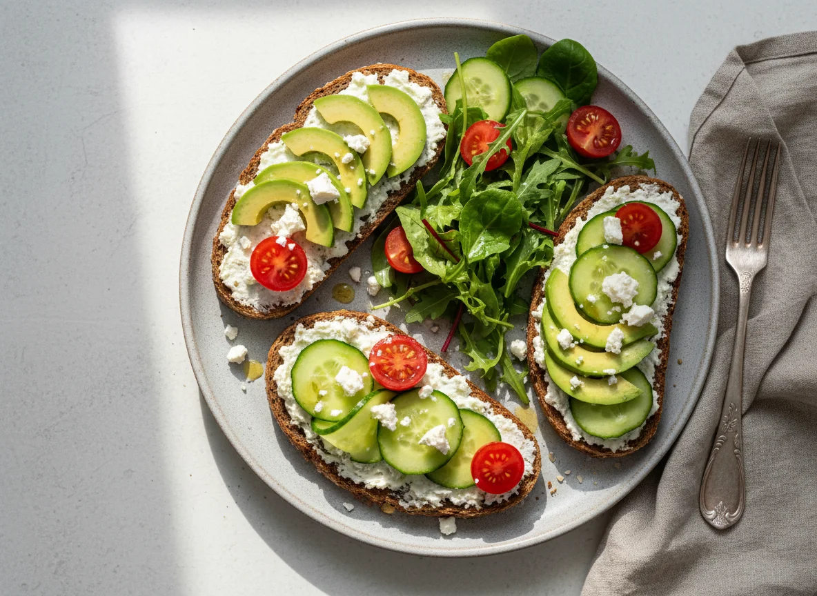 Brot mit Aufstrich und Salat photo