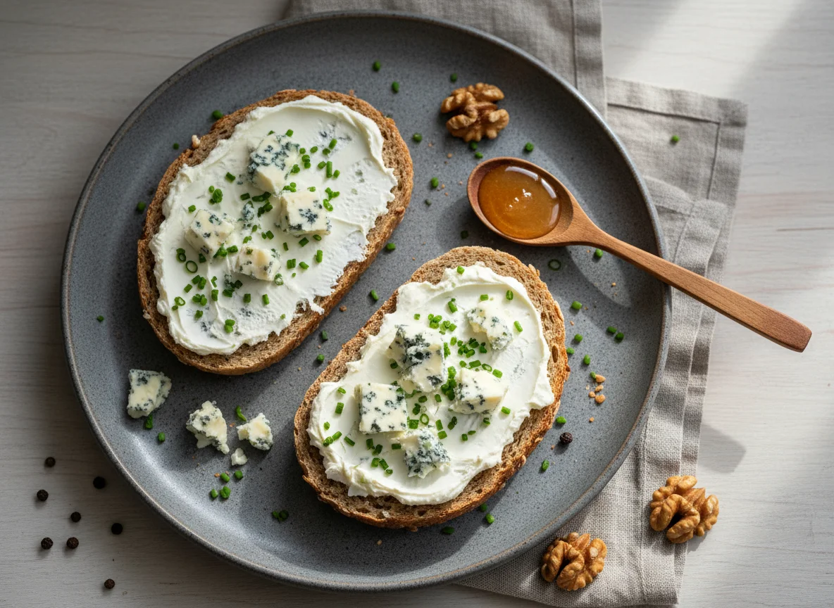 Brot mit Blauschimmelkäse photo