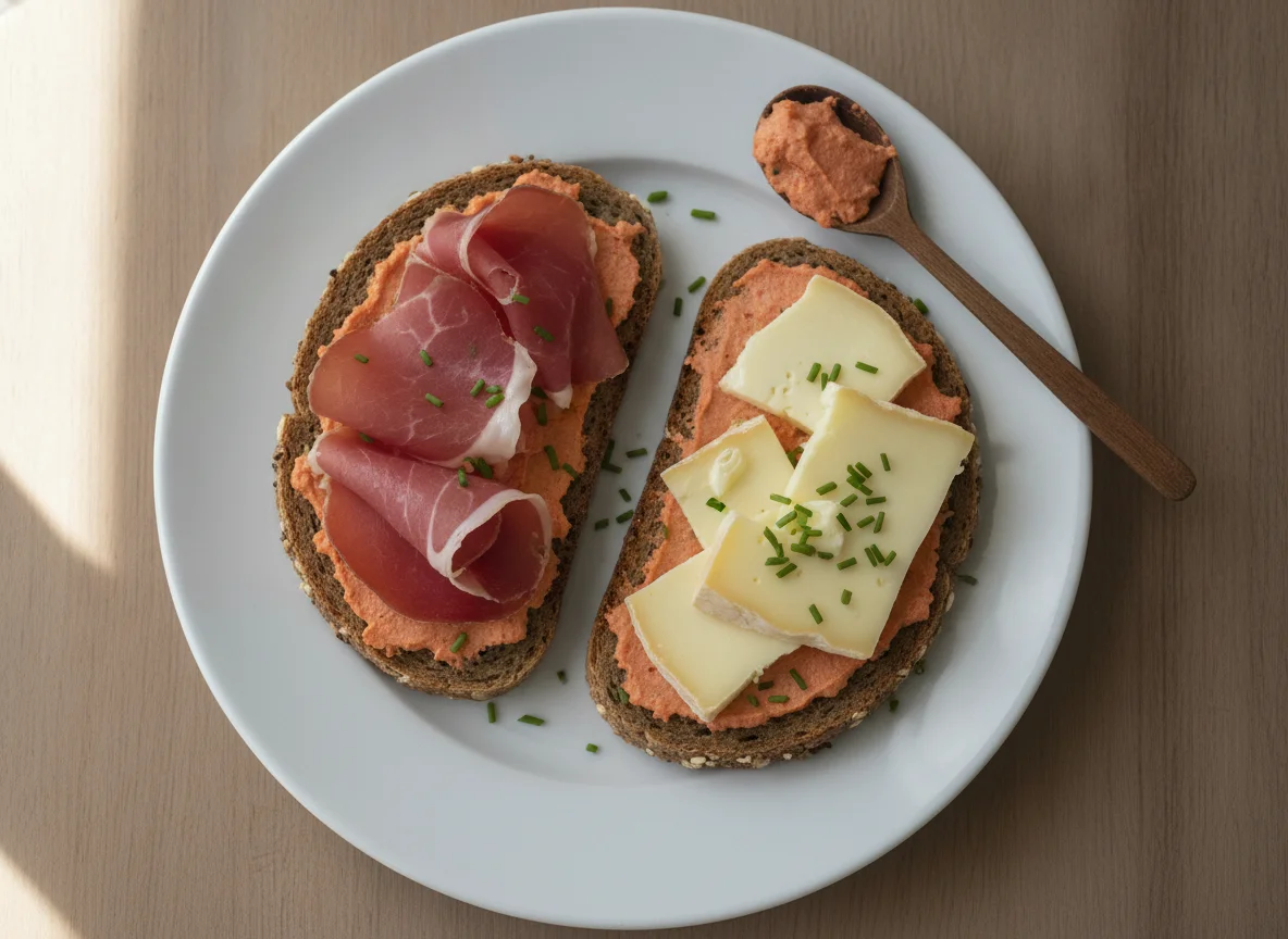 Brot mit Bündnerfleisch und Luzerner Rahmkäse photo