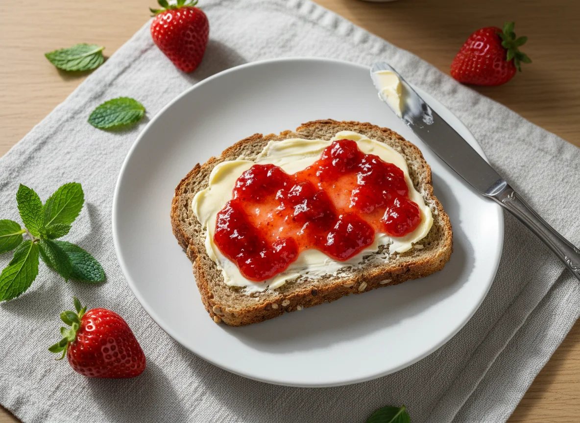 Brot mit Butter und Erdbeermarmelade photo