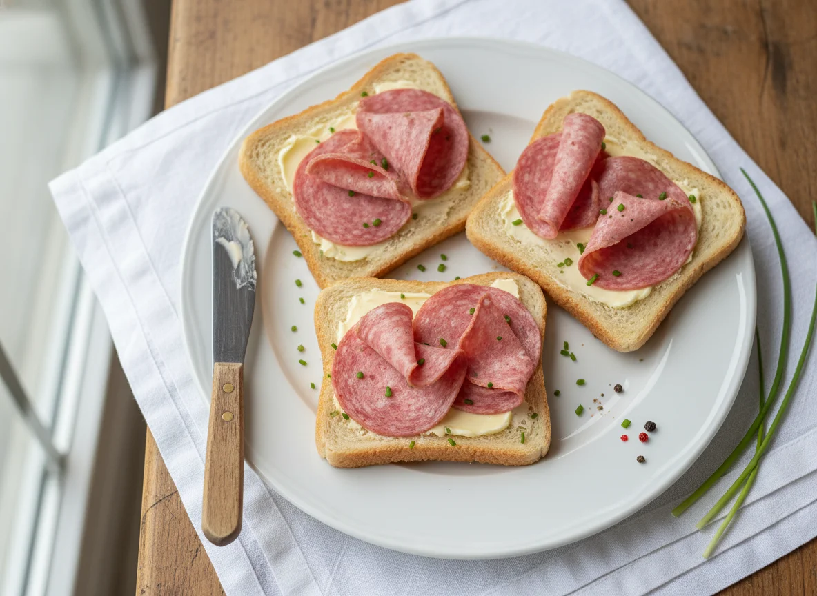 Brot mit Butter und Fleischwurst photo